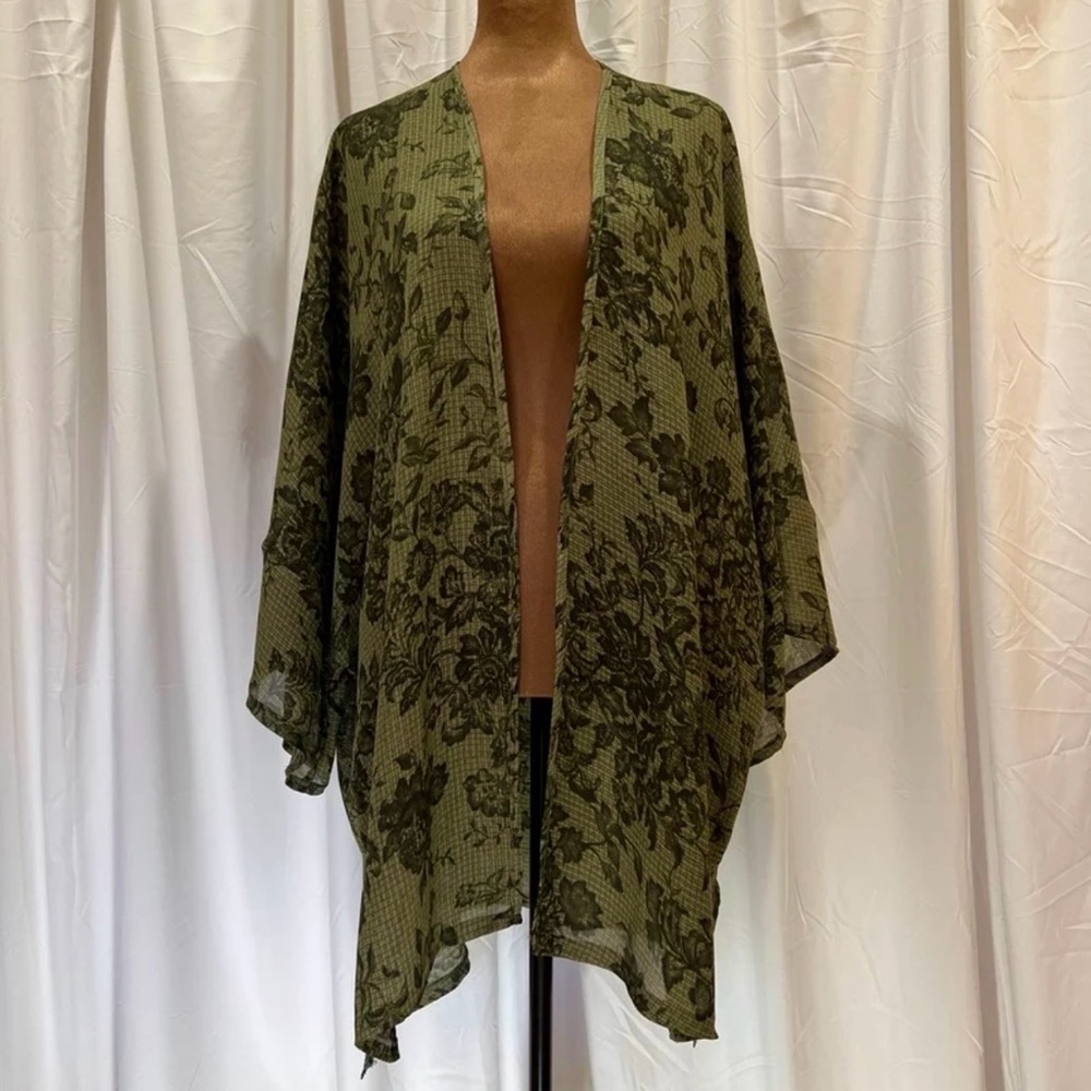 Handmade Moss Green Floral Sheer Kimono Robe - Yukata Robe - Bohemian Robe